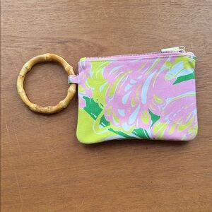 Lilly Pulitzer for Target Floral Pink and Green Pouch with Bamboo Handle